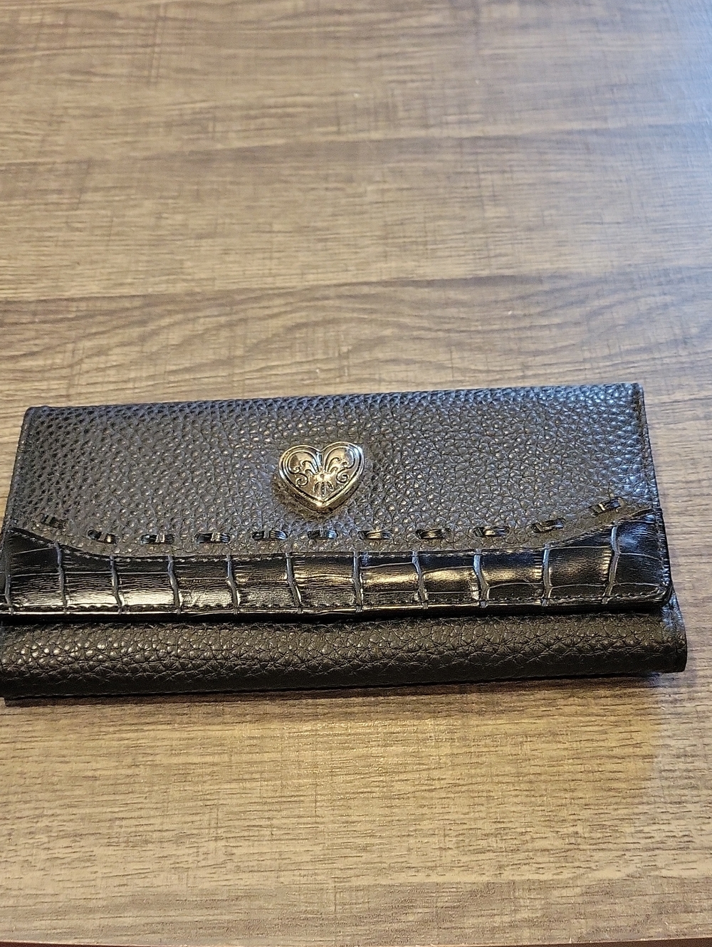 Ladies Large Black Wallet,with Silver "Heart"..never Used